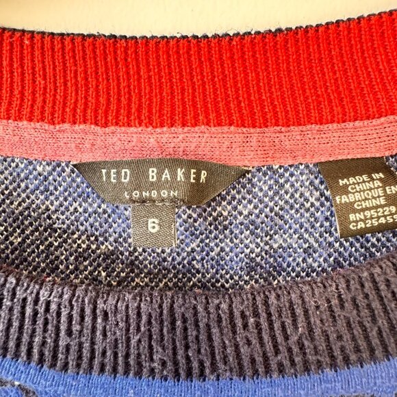 Ted Baker Blue Geometric Checks Wool Blend Crewneck Sweater - Picture 3 of 9